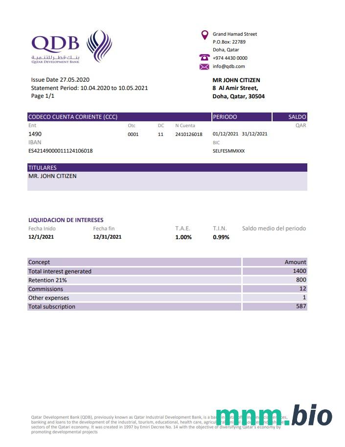 Katar Ahlibank dowód adresu szablon wyciągu bankowego w formacie Word i PDF,.doc i .format pdf